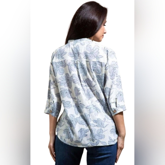 Papillon NWT 3/4 Sleeve Blue Floral Blouse Size XL - Picture 2 of 9